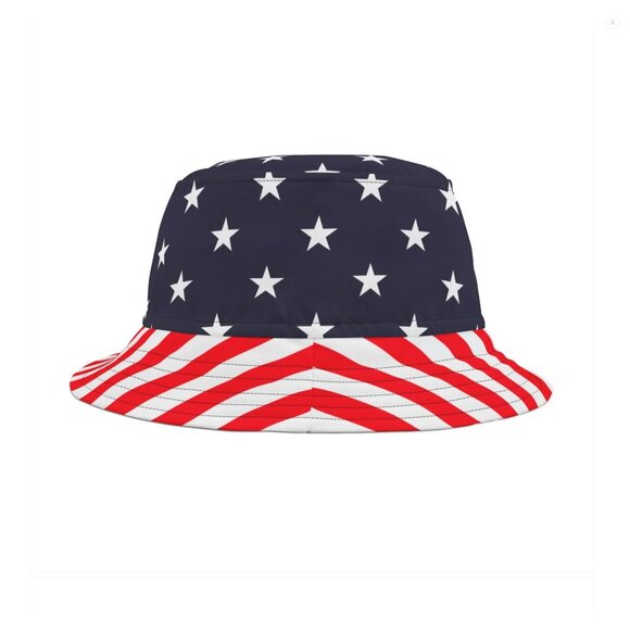 American Flag Bucket Cap Hat Stars and Stripes In Red White - Picture 3 of 5